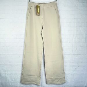 OGL Stretchy Straight Leg Pant Womens Small Beige Scuba Knit Pull On Trousers